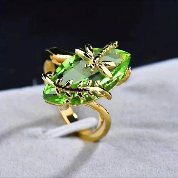 2 LEFT! Gold Dragonfly Wrapped Green Stone Ring - Picture 2 of 5